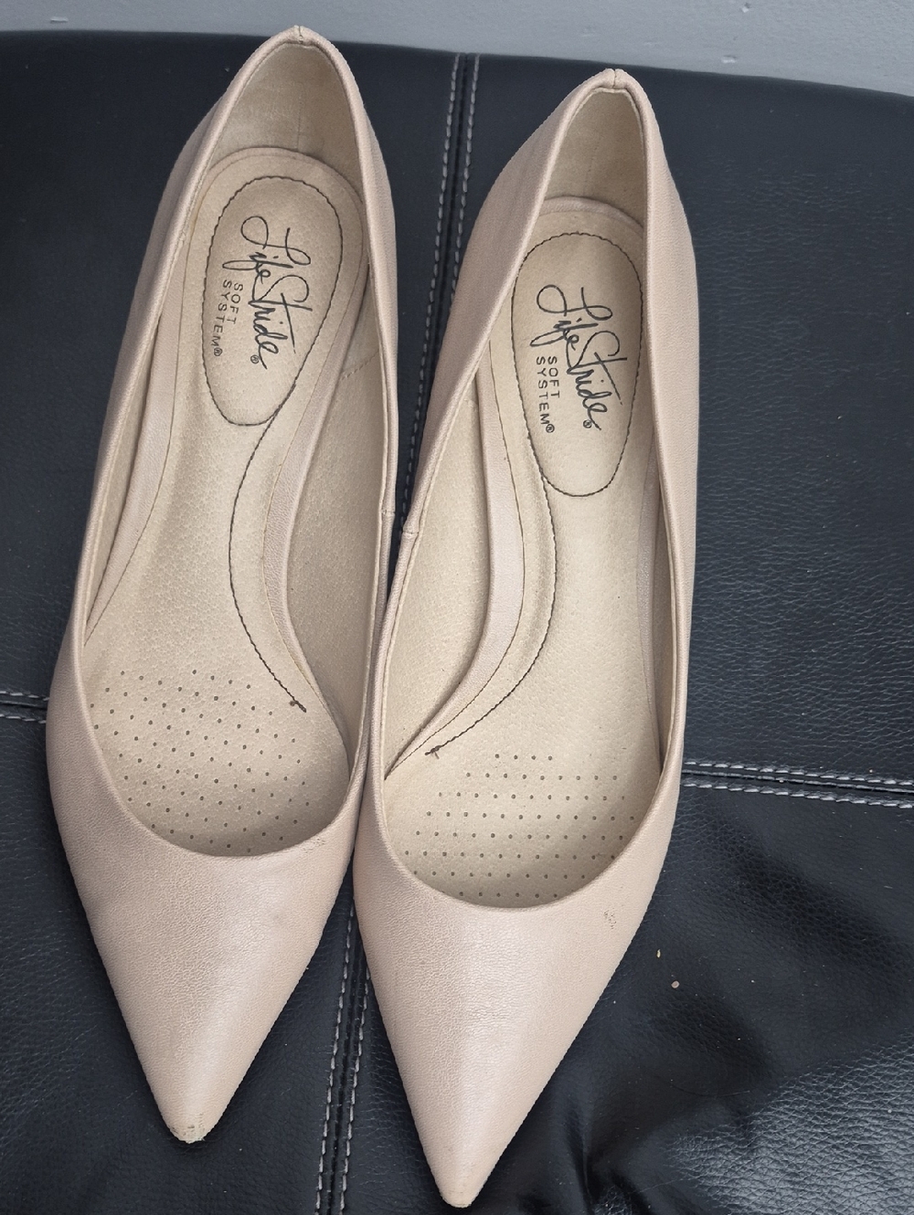 Life Stride Beige Pointed-Toe Flats